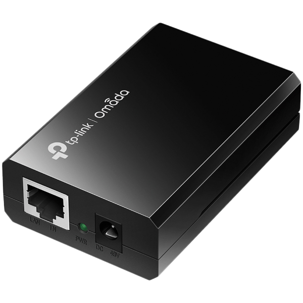 TP-Link POE150S Omada PoE Injector, 2× 10/100/1000Mbps RJ45 Port, IEEE 802.3af compliant, 1× 48VDC Power Input Port, Data and power carried over the same cable up to 100 meters, plastic case, Auto-determine the necessary power requirements