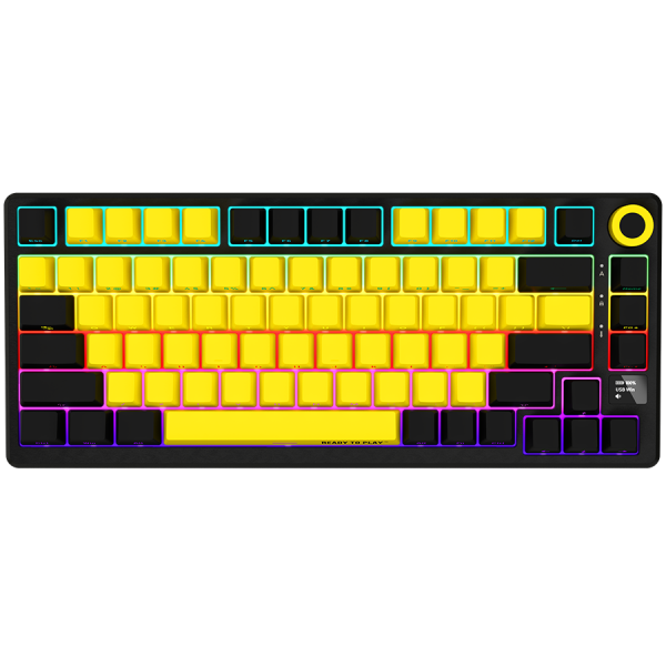 LORGAR KBP7075W, Wireless 75% Mechanical Gaming Keyboard Pro, Black/yellow, EN layout