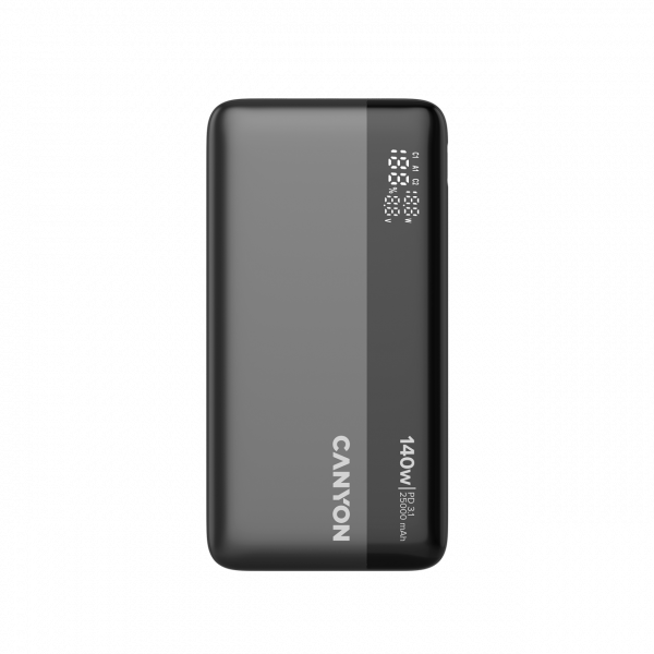 CANYON Power Bank PB-240, 25000mAh PD140W display power bank,Size160.0x82x27 mm Weight 508+-10g, Dark Grey