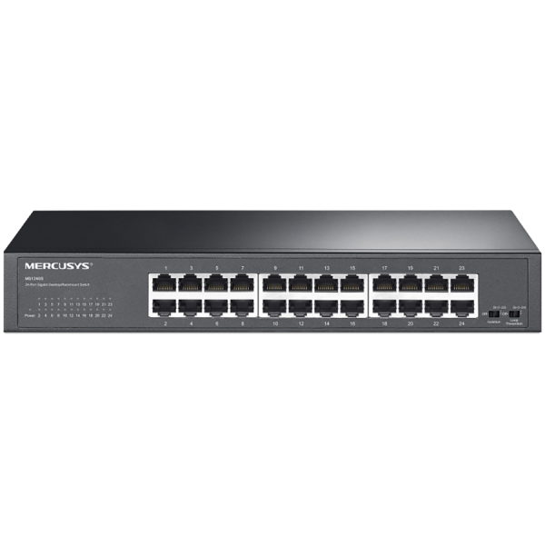 Mercusys MS124GS 24-Port Gigabit Desktop/Rackmount Switch, 24x Gigabit RJ45 Ports, 1U 13-inch Rack-mountable Steel Case, Isolation Mode,Loop Prevention,Plug and Play