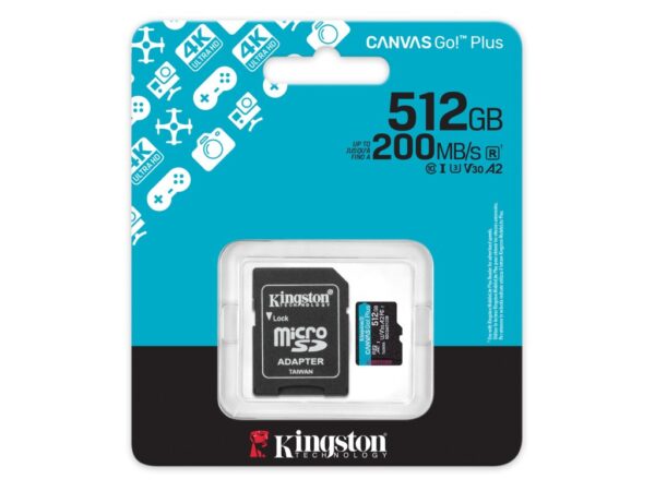 Kingston microSD 512GBCanvasGoPlus, Gen4r/w:200MB/s/160MB/s,with adapter