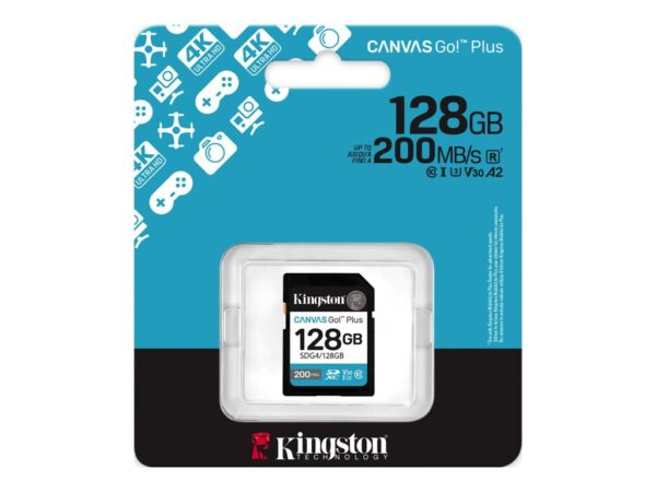 Kingston SD 128GB CanvasGoPlusSDXC,r/w:200/160MB/sDSLRs, mirrorless cameras, 4K video